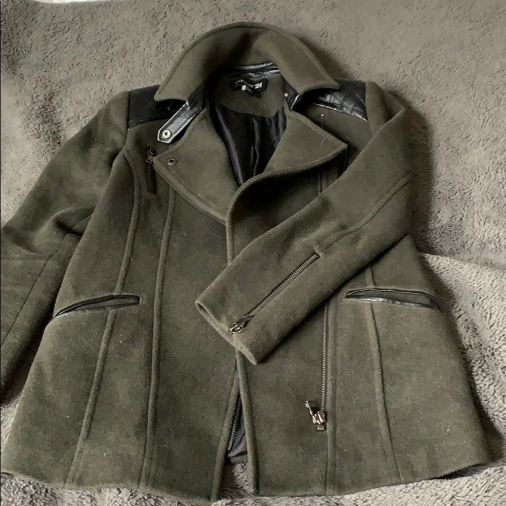 Army Green Jacket with Leather Details